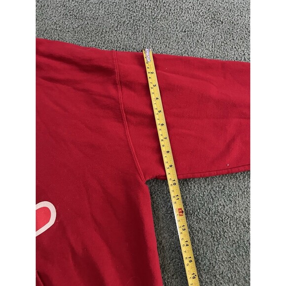 Jerzees Red Hoodie with White and Blue Design - Picture 6 of 14